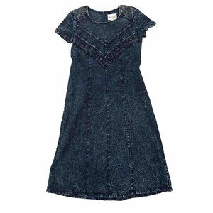 2/$18 SALE! Vintage Denim Dress 1990s Y2K Embroidered 8P‎ Cowgirl Cottagecore